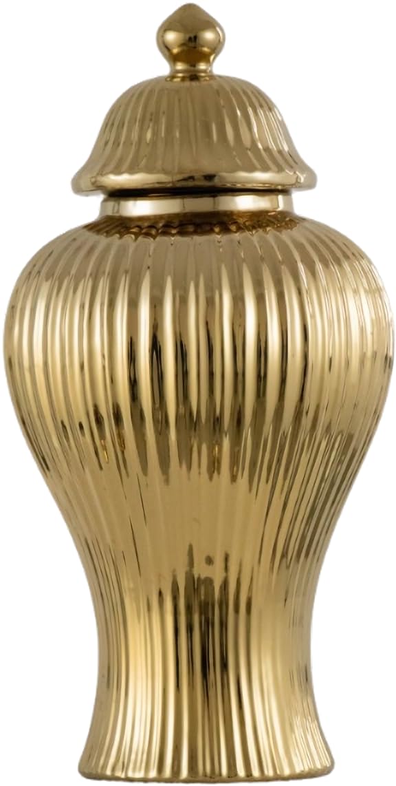 Decorative Ceramic Ginger jar with lid Storage jar Table Center vase, Decorative Ceramic vase for Home Decor (Golden, Large)