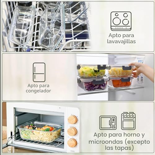 Miniatura 4 de 10 Unidades Recipientes De Vidrio Con Tapas- Mcirco De Almacenamiento De Alimentos Con Tapas De Cierre A Presión De Por Vida, Horno, Congelador Y Lavavajillas