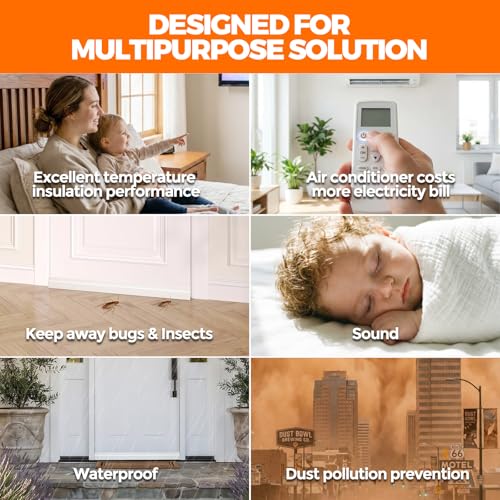 Image of Holikme Door Draft Stopper 6-Pack, Under Door Seal for Bottom of Door, Strong Adhesive Weather Stripping Blocker, Stop Cold Air & Noise, Easy Install Door Sweep, White