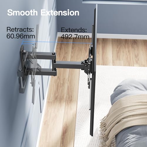 PERLESMITH TV Wandhalterung Schwenkbar Neigbar Wandhalterung Fernseher für 26-60 Zoll Flach & Curved Fernseher oder Monitor bis zu 35kg, TV Halterung Max.VESA 400x400mm – Bild 5