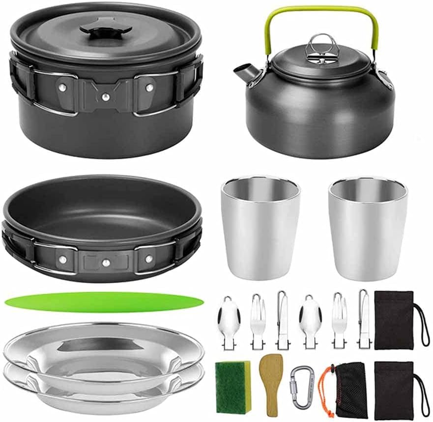 Camping Cookware Kit Outdoor Aluminum Cooking Set Picnic Cooking Pots Water Kettle Pans Set with Stove Kettle (Color : C)