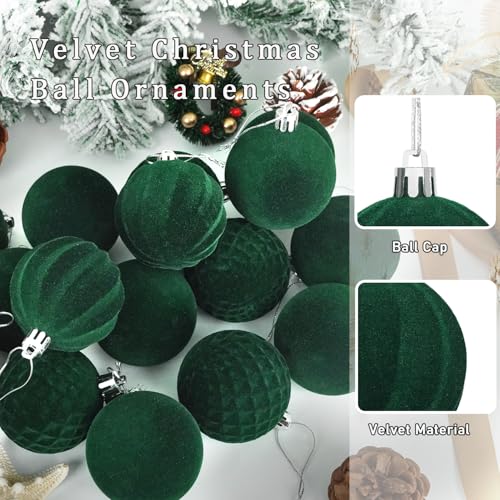 Artmag 16 Pcs Velvet Christmas Balls Hanging Ornaments Set, Shatterproof Plastic Flocked Christmas Tree Balls Xmas Decorations Festival Holiday Party Decor (Green,2.36 Inch) by Artmag - Image 4