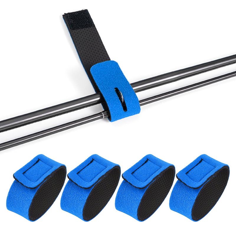 Nikovoke 4 Pcs Adjustable Neoprene Fishing Rod Straps, Elastic Rod Belt Ties for Casting, Spinning, Carp, Sea, Feeder, Travel Fishing Rods, 22cm Length
