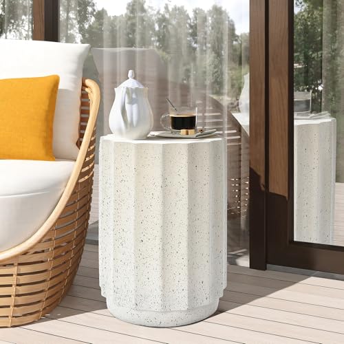 LuxenHome Outdoor Side Table, 18 Inch Cement End Tables for