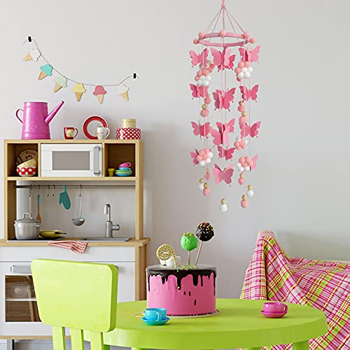 Baby Crib Mobile Cute Butterfly Felt Ball Mobile Ceiling Mobile Hanging Decoration For Baby Nursery Room Decor Baby Shower Gift(Pink) #TOP4