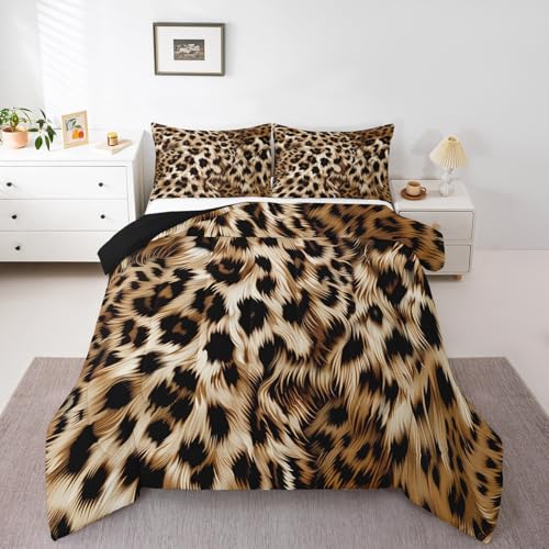 Image of Feelyou Leopard Print Comforter Set - Cheetah Print Bedding Set for Kids - 1 Comforter Set with 2 Pillowcases - Queen Size