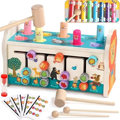jerryvon Juguetes Niños 1 Año - Juguetes Montessori 1 2 Años con Xilofono Bebe Infantil Madera Martillo para Juguetes Bebes Regalo Navidad Niños Niña 1 2 3 Año