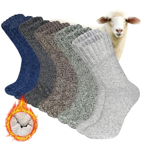 Chaussettes d'hiver en laine pour homme anti pieds froids et douloureux en randonnée lot de 5