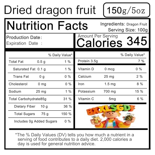 Dried White Dragon Fruit Slices, 5oz (150g) - Unsweetened Exotic Fruit Snacks & Food Toppings - Resealable filling