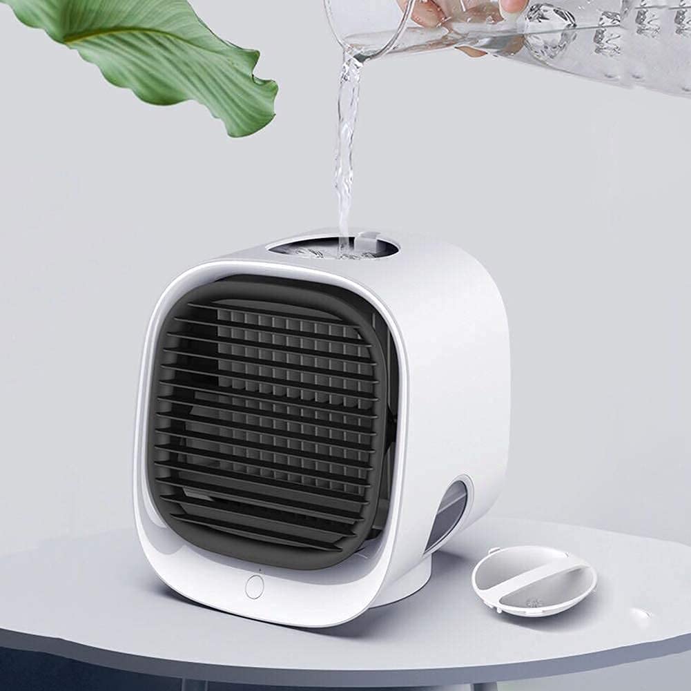 Chłodnica powietrza do domu i biura, chłodnica wyparna, przenośny klimatyzator USB, z nawilżaczem, oczyszczaczem i 7-kolorową lampą nocną LED,