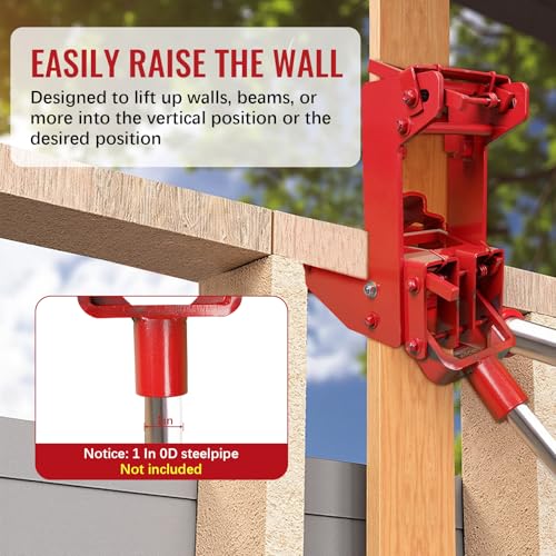 2 Pack Wall Jack, Portable Wall Jacks for Framing, Malleable Casting Iron Wall Jack for Lifting Wall Beams,Use with 1-1/2 X 3-1/2 in Fir Poles Or 1 in Od Steel Pipe, Red - Thumbnail 7