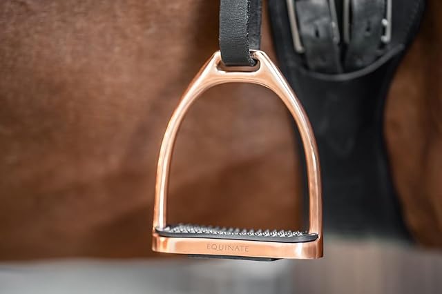 Foto 7 de 7 de Equinate Estribos Luna 12 cm oro rosa - con superficie antideslizante de goma - para adultos y niños