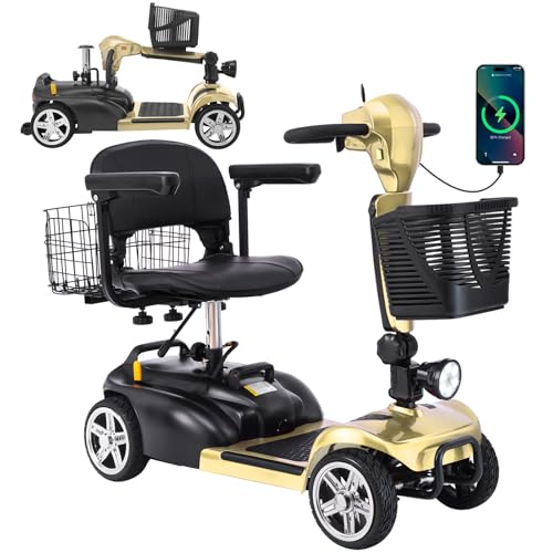 15-30 Miles 4 Wheels Mobility Scooter for Adults/Seniors, 350W Powered & 8/9″ tire Electric Wheelchair Device w/Removeable Battery, 2*Baskets/Rear Tail Lights, Compact Duty Mobile for Elderl
