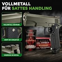 Fritz-Cell Airsoft Pistole 1911 Set Federdruck <0,5 J. + 500 6mm BBs (FC6G) | Vollmetallausführung mit Metalllauf in Ranger Green – Ansicht 5