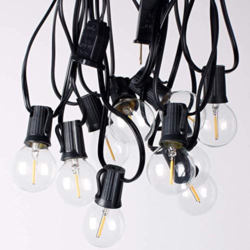 Newpow Outdoor String Lights 48Ft With 23+2 Spare Bulbs, Shatterproof Dimmable Waterproof, Led 1W 60Lm 2200K Warm Glow For Indoor/Outdoor Decoration And Lighting -Black Wire #TOP6