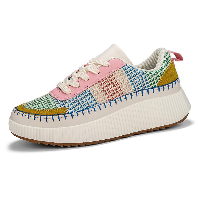 Women's Platform Sneakers Fashion Chunky Casual Sparkly Retro Braided Walking Shoes Comfortable Fashion Lace Ups Trainers