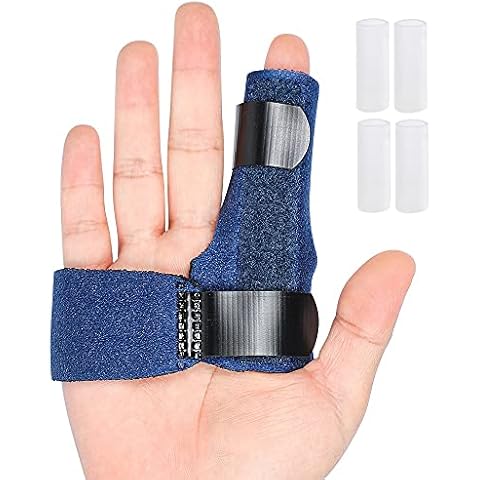 Kimihome Trigger Finger Brace, Finger Support Splints with 4 Gel Sleeves for Broken Fingers, Finger Stabilizer with Built-in Aluminium Bar for Sprains, Tendon Release & Pain Relief Cover