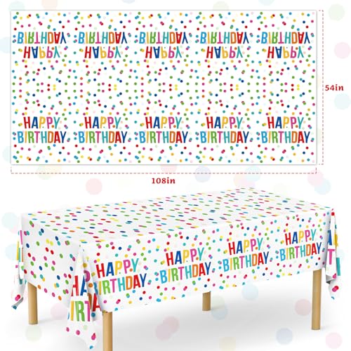 Image of Miucat 3pcs Birthday Tablecloth, Happy Birthday Decorations Set, Colorful Rainbow Dots Design with Happy Birthday Tablecloth. Waterproof Plastic Table Covers for Boys /Girls Party 54X108inch