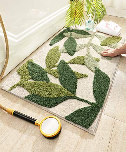 Zgxl Green Leaves Bath Mats Bathroom Rugs Non-Slip Soft Microfiber Absorbent Machine Washable Entrance Doormat For Bathroom Floor Tub Shower 17.5 X 25.5 Inches #TOP3