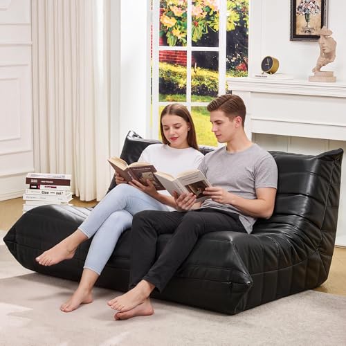 Image of Hobestluk Bean Bag Chair Giant Bean Bag Sofa 2 Seater Bean Bag Chairs for Adults, Loveseat Floor Chair, Leather Bean Bag Chairs for Living Room Bedroom Dorm (Black, Loveseat)