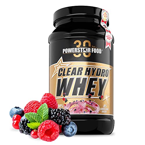 Powerstar CLEAR HYDRO WHEY 630 g | 89,4% Protein i.Tr. | Fruchtig-leichtes CFM Whey Protein Isolat | Deutsche Herstellung | Iso Eiweiß-Pulver ideal als Shake mit Wasser | Reich an EAA | Wildberry