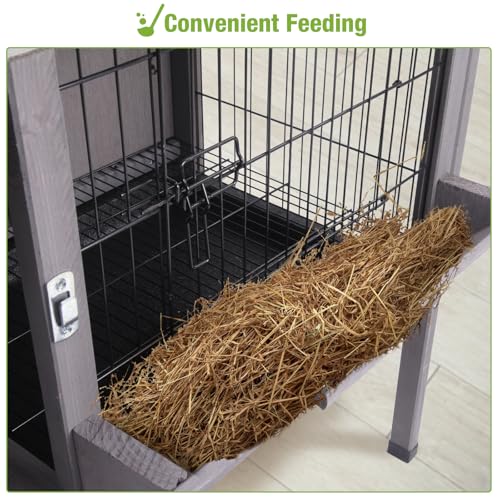GUTINNEEN Guinea Pig Cage Indoor Wooden Rabbit Hutch with Metal Floor Grid and Removable Tray for Easy Cleaning, Bunny Cages Outdoor Waterproof Roof and Elevated Legs - Thumbnail 4
