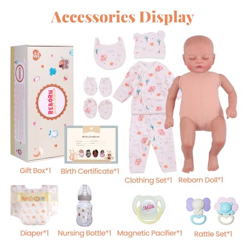 Muñeca Bebé Reborn de Vinilo 17 pulgadas con Accesorios miniatura 6