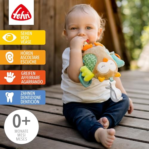 Fehn 071160 Gufo Giocattolo Educativo Con Figure Animali Giocattolo Per L’Attività Motoria, Da Appendere, Per Neonati E Bambini Dalla Nascita In Poi, Dimensioni: 25 Cm - 2