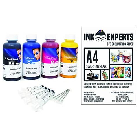 Ink Experts InkTec Sublinova Smart DTI Dye Sublimation Inks Style Paper (100 Sheets) Bundle Inc. Syringes Cover