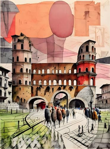 Toile murale Border Town Aquarelle Meechi 50x70cm sans cadre mat