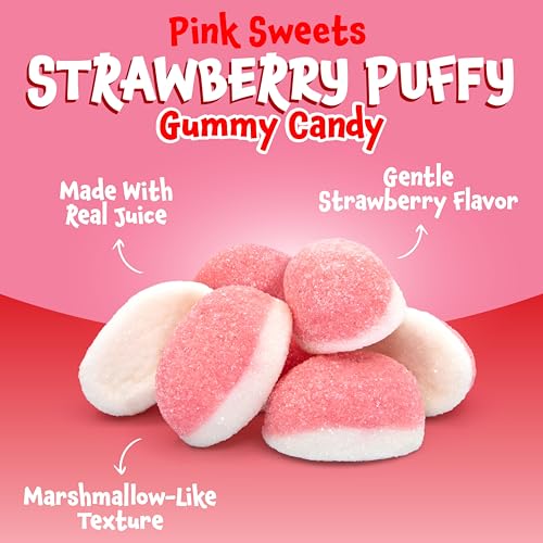 Strawberry Puffy Gummy Candy - 2 Pound Bulk Pack (About 110 Count) Pink Sweets