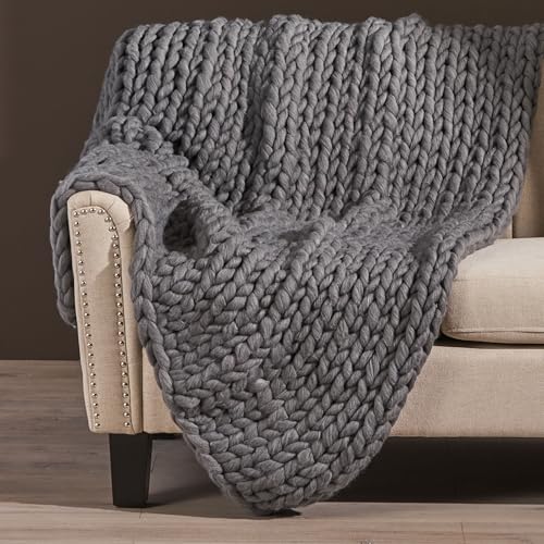 TREATLIFE HOME Cozy Knitted Throw Blanket Dark Grey