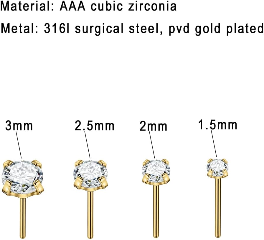 FANSING Single 316L Surgical Steel Threadless Labret Stud with CZ for Nose Cartilage Helix Rook Conch Tragus Earlobe Piercings - Image 5