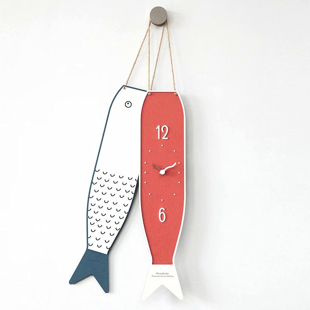 掛け時計 壁掛け 時計 ウォールクロック 柱時計 北欧 魚 静音 無騒音 スイープムーブメント シンプル 簡約 モダン 創意 ファッション 現代 個性的 エコボード ユニーク ウォールナット指針 オフェンス リビング フック付き ブルー Himeno Faz Co Zm