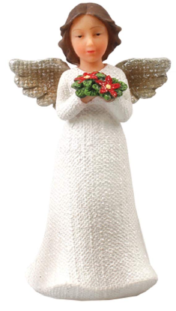 Xmas Sparkling Angel Resin Silver Highlights Christmas Poinsettia Angel Gift