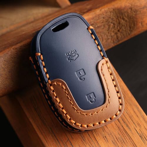 Image of keyzone dual leather key cover for Hyundai i20, Creta, Venue, Tucson, Alcazar, Verna, Xcent, Aura, Elantra 3 button smart key