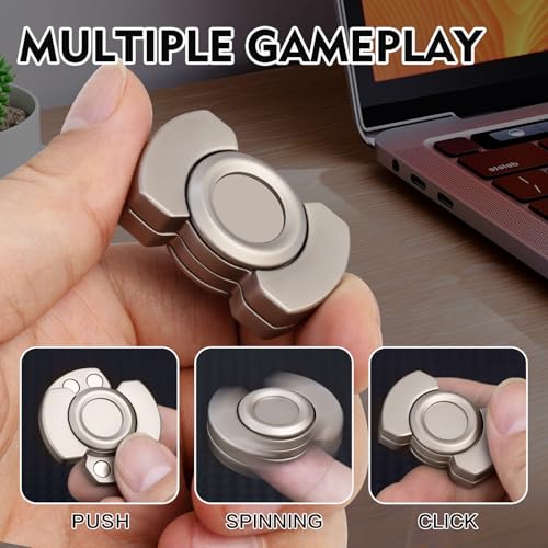 Image of 3-in-1 Fidget Toys Adults Kid: Spinner, Slider & Clicker - Magnetic Stainless Steel Bearing for Super-Stable Rotation - Stress Relief, Enhanced Focus, and Habit Breaking, Silver