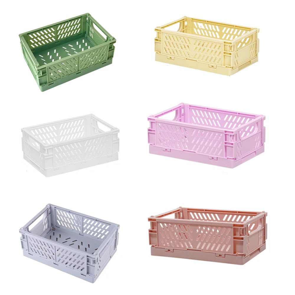 6 Pack Mini Folding Storage Baske, Mini Folding Baskets Plastic Shelf Storage Organizer,Plastic Storage Baskets for Desk Organizing, Office Drawer Organizer