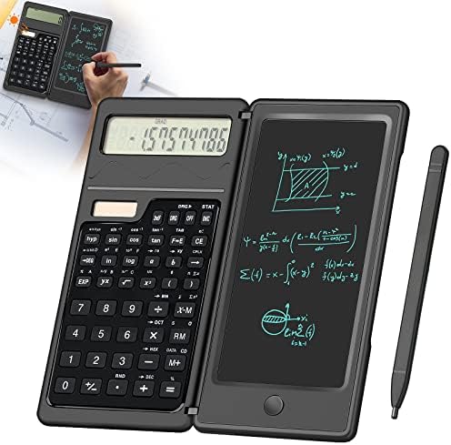 Scientific Calculators with Erasable Writing Tablet, HUIJUTCHEN Foldable 10 Digit Desk Calculator, Solar and Battery Powered, Back to School Supplies for Middle School, High School & College Students