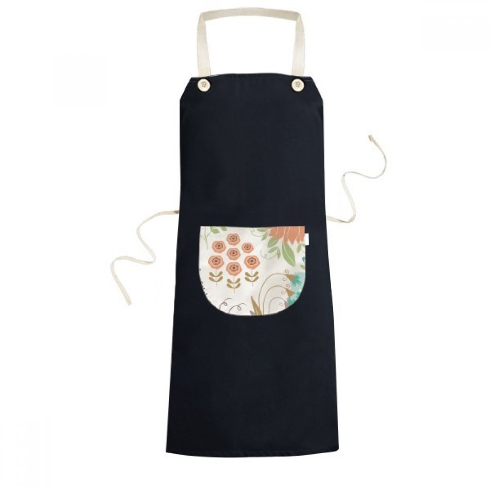 Tablier cuisine noir anti-tache à poche motif fleur peinture 70x67cm