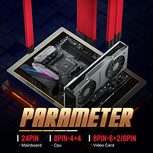 Asiahorse Power Cords Customization Mod Sleeve Extension Pc Audio Video Power Supply Cables Kit 16Awg Atx/Eps/8-Pin Pci-E/6-Pin Pci-E (Red) #TOP4