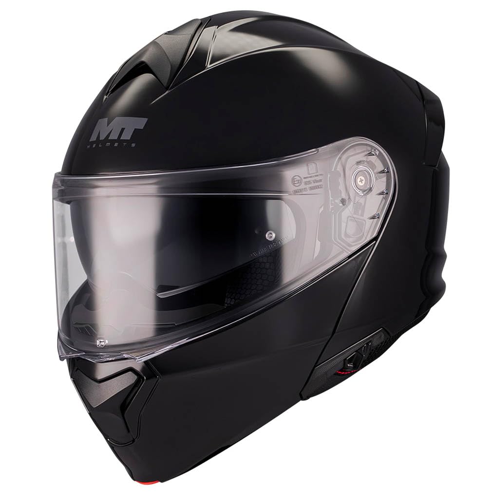MT Genesis SV Pure Designed Negro Brillo - Casco de Moto Modular Abatible con Visor Solar - Helmets Unisex Hombre y Mujer - Homologado P/J ECE 22.06