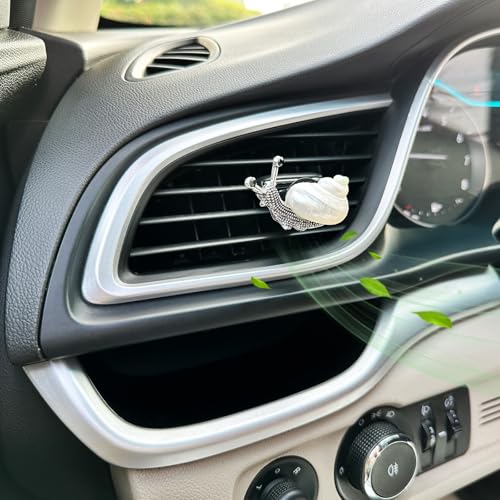Image of ORIESSE Snail Air Vent Clip Natural Conch Shell Made Car Air Freshener Outlet Clip Cute Animal Car Accessories for Women Refillable Car Diffusers Clips (Pearlescent)