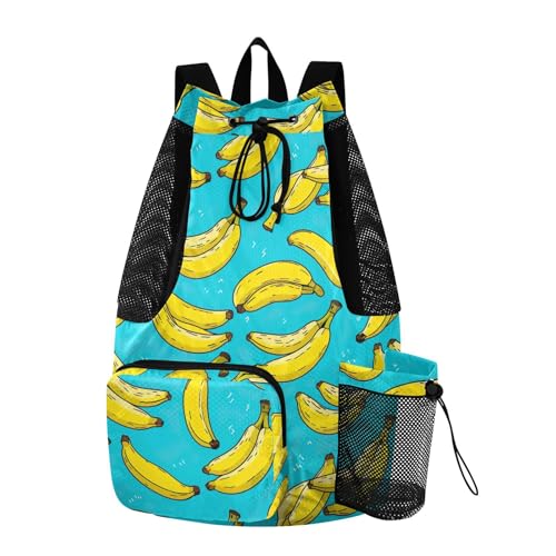 Banana Cartoon Drawstring Gym Backpack for Men Women Pull String Sports Swim Bag with Mesh Pocket & Adjustable Strap Camp Bag for Travel Swimming Outdoor