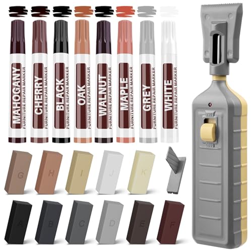 Vinyl Floor Repair Kit with Heat Pen 11 Colors Wood Filler Set Laminate Floor Furniture Repair Kit Wax Wood Touch Up Markers for Stains Scratches Cover Ups Wood Floors Desks and Hole for Door Cabinet