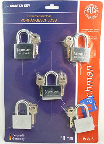 Preisvergleich Produktbild Vorhängeschlösser mit GENERALSCHLÜSSEL Vorhängeschloss Schloss gleichschließend 50mm / 5er Set