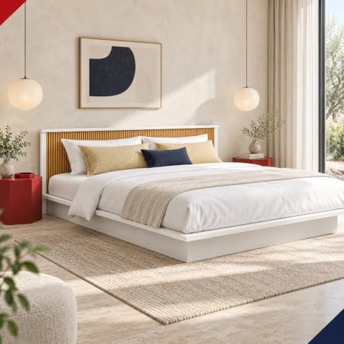 Image of Bniture Modern Low Height King Size Bed Without Storage | Engineered Wood Platform Bed Headboard | Bed King Size Wooden Cot Double Bed for Bedroom 3 Year Warranty (Frosty White & Giant Wood)