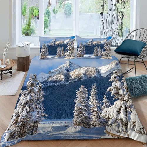 TACOKI Funda Nordica Cama 90 Invierno - Ropa de Cama Microfibra Suave, Funda Nórdica Escena de Nieve Funda Edredon 150x220 cm y 2 Funda de Almohada 50x75 cm, 3D Funda de Edredón x4718