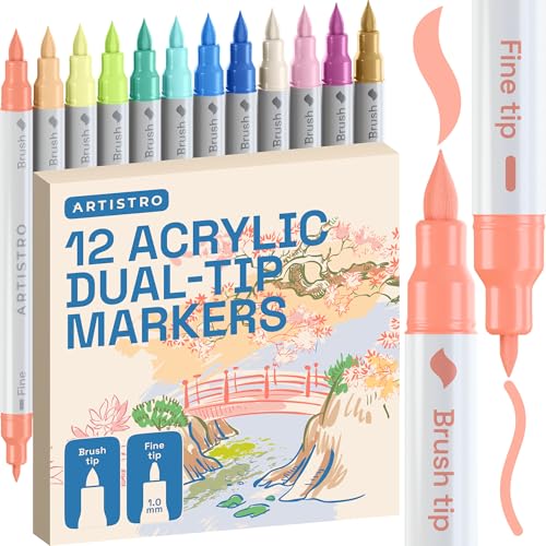 Image of ARTISTRO 12 Pastel Acrylic Paint Markers - Paint Pens for Drawing - For Fabric, Rock, Glass, Wood, Molds - Arts & Crafts Gift for Adults, Teens, Kids, Classroom Must Haves & School Supplies