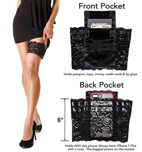 Stashbandz Garter Purse, Stays Put Silicone Grip & 2 Secure Pockets Black